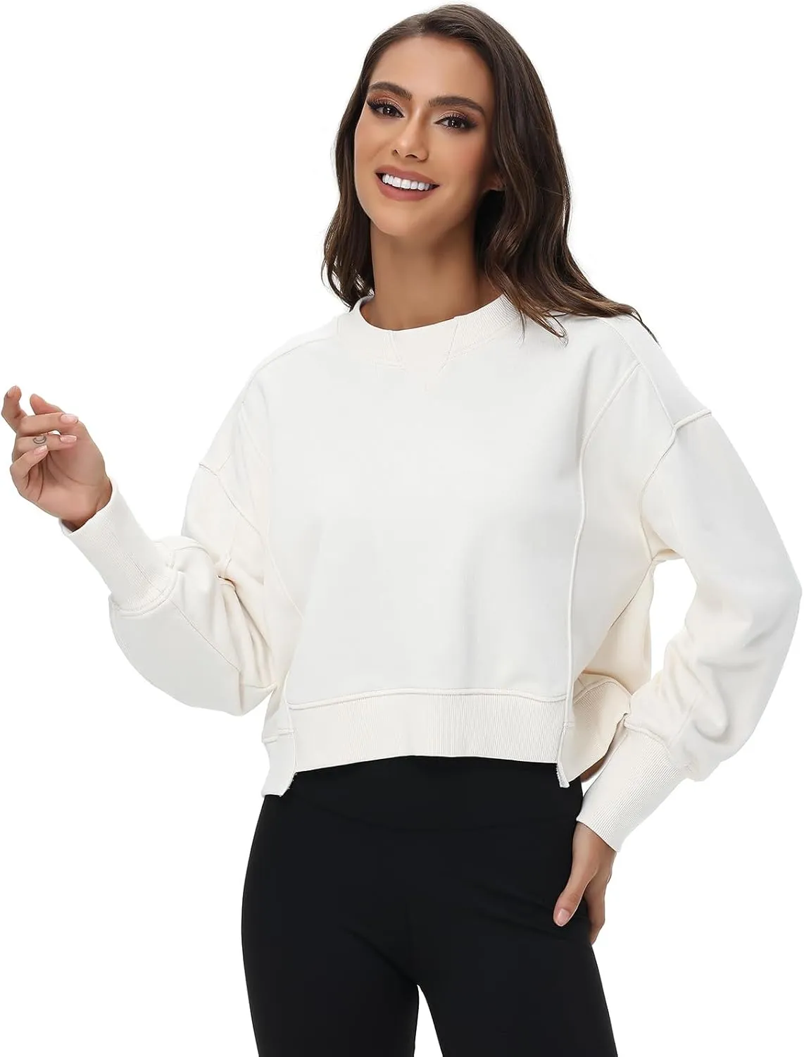 Women's Cropped Crewneck Sweatshirts Long Sleeve Oversized Sweatshirt Pullover Fall Crop Top Outfits
