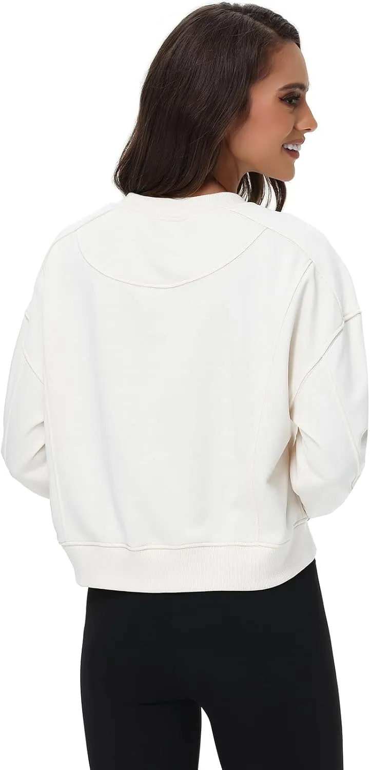 Women's Cropped Crewneck Sweatshirts Long Sleeve Oversized Sweatshirt Pullover Fall Crop Top Outfits