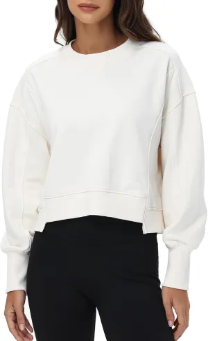 Women's Cropped Crewneck Sweatshirts Long Sleeve Oversized Sweatshirt Pullover Fall Crop Top Outfits