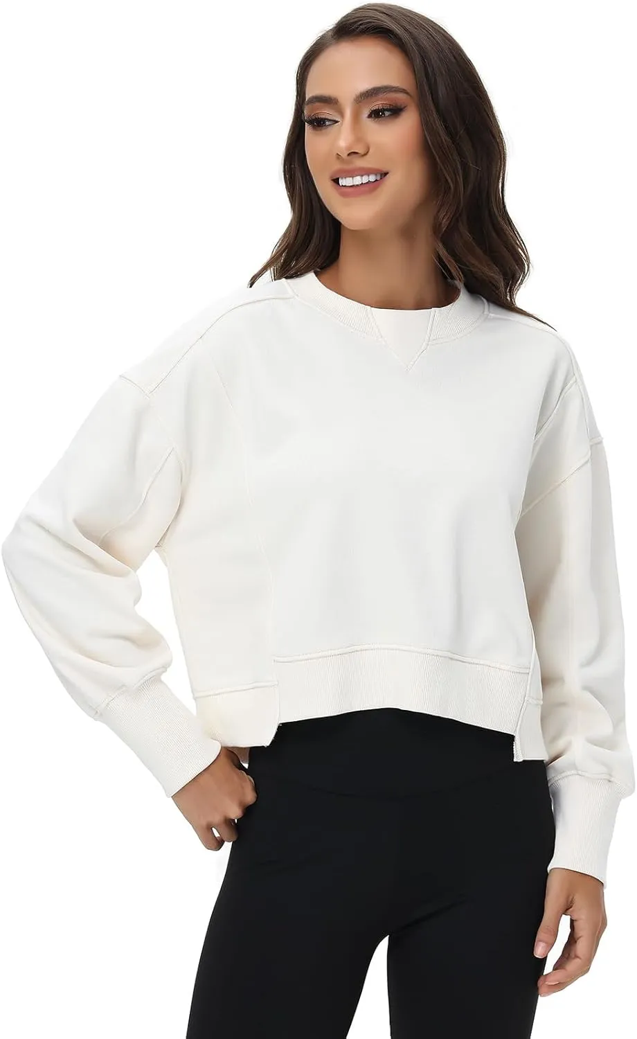 Women's Cropped Crewneck Sweatshirts Long Sleeve Oversized Sweatshirt Pullover Fall Crop Top Outfits