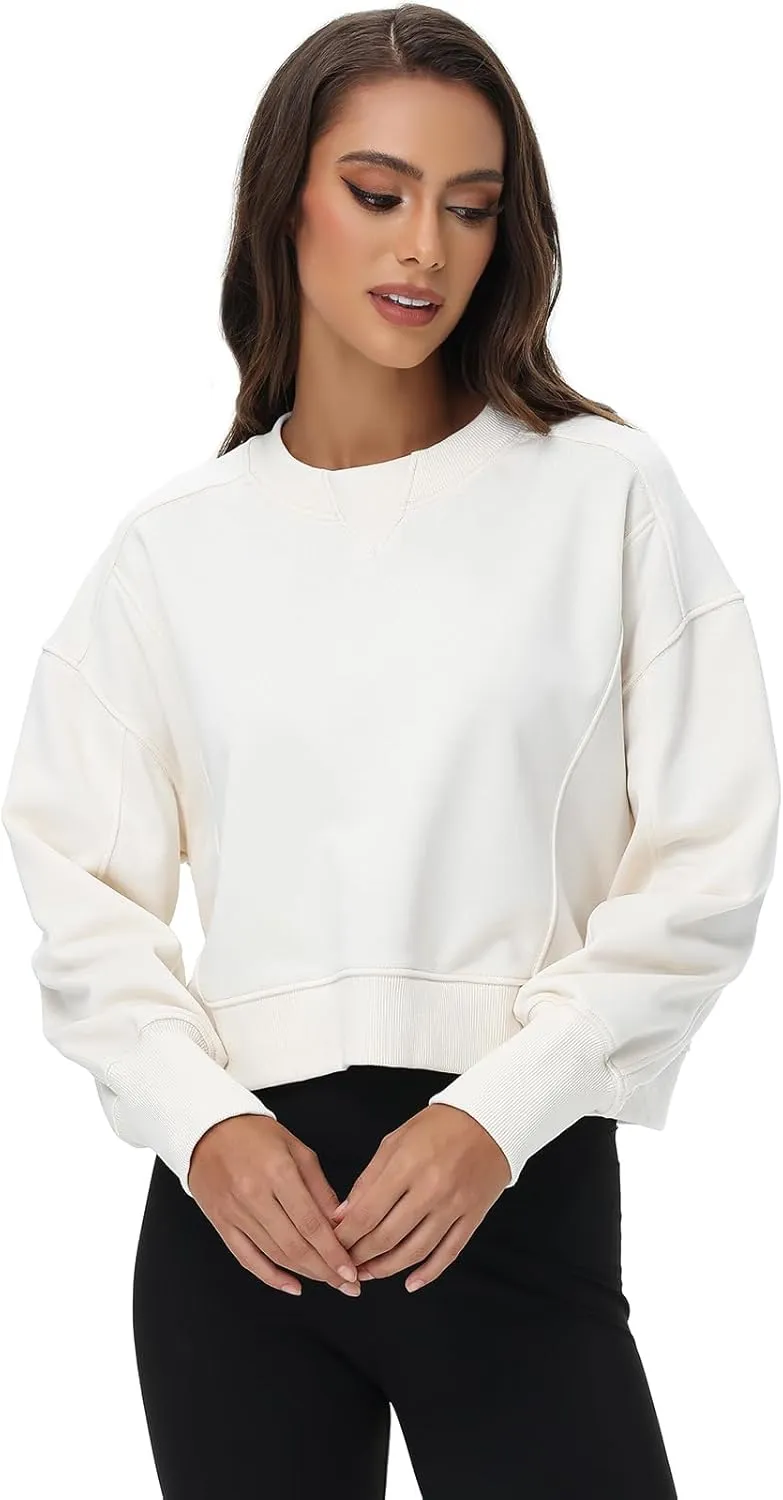 Women's Cropped Crewneck Sweatshirts Long Sleeve Oversized Sweatshirt Pullover Fall Crop Top Outfits