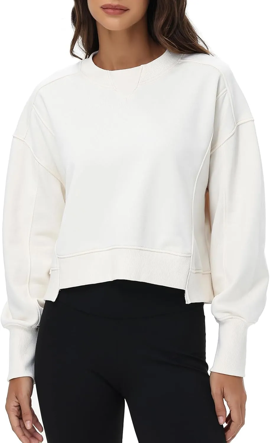 Women's Cropped Crewneck Sweatshirts Long Sleeve Oversized Sweatshirt Pullover Fall Crop Top Outfits