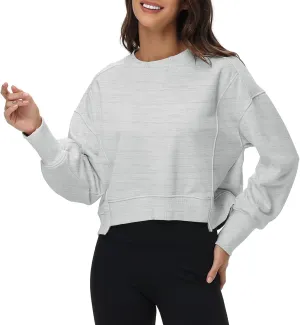 Women's Cropped Crewneck Sweatshirts Long Sleeve Oversized Sweatshirt Pullover Fall Crop Top Outfits