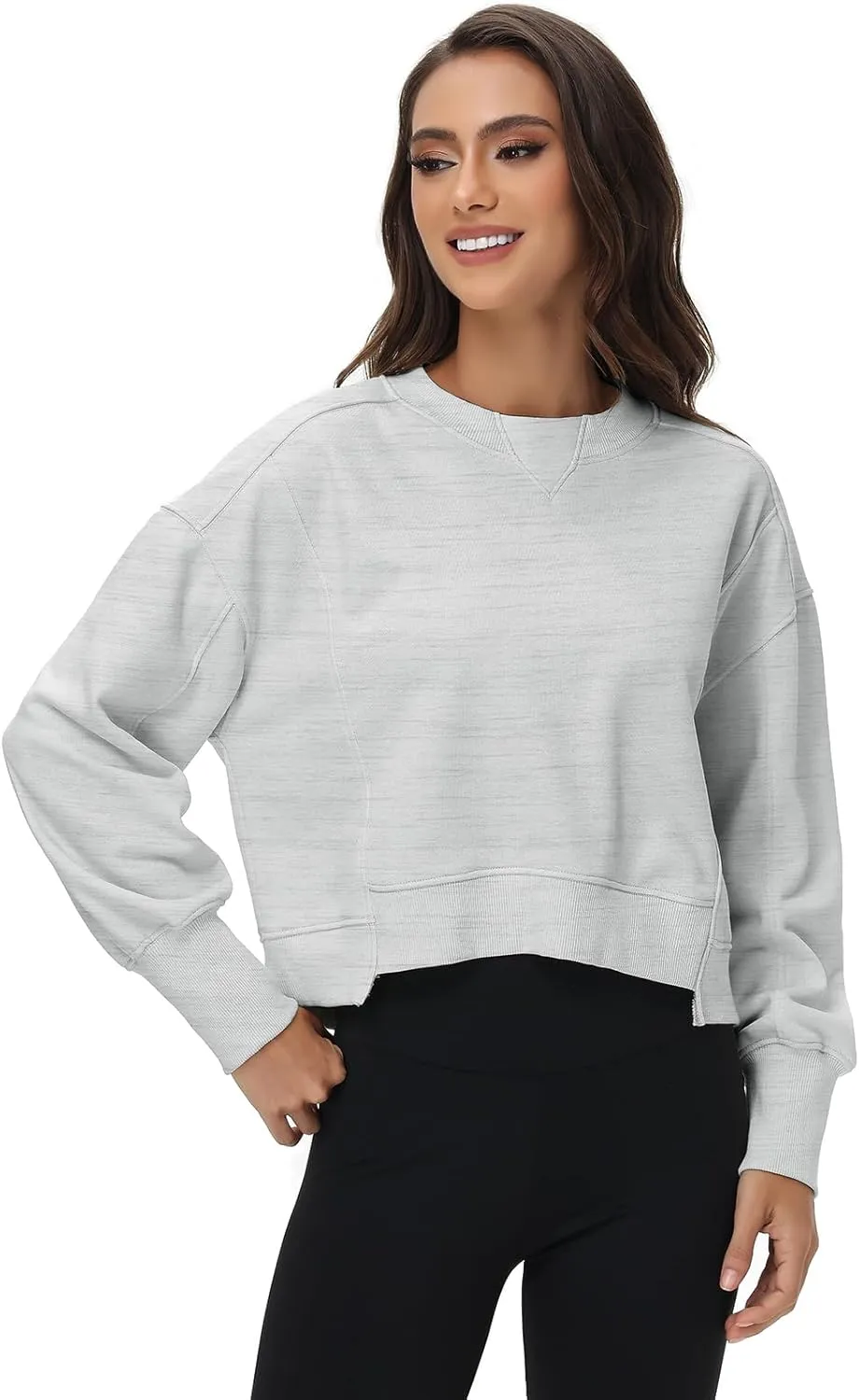 Women's Cropped Crewneck Sweatshirts Long Sleeve Oversized Sweatshirt Pullover Fall Crop Top Outfits