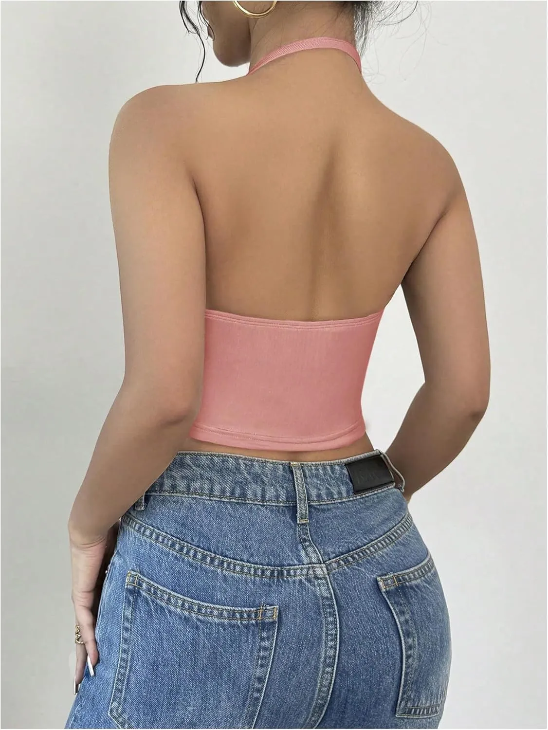Women's Draped Neck Halter Top Sleeveless Slim Fit Crop Camisole Tops Party Clothes