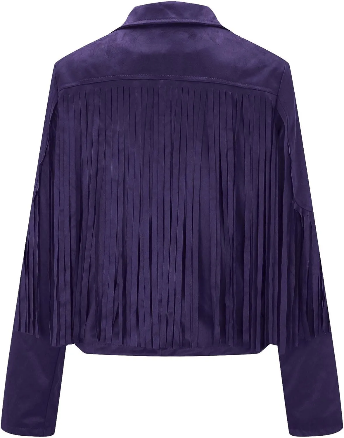 Women's Faux Suede Tassel Leather Jackets Long Sleeve Short Fringe Jacket Motorcycle Lapel Open Front Outerwear