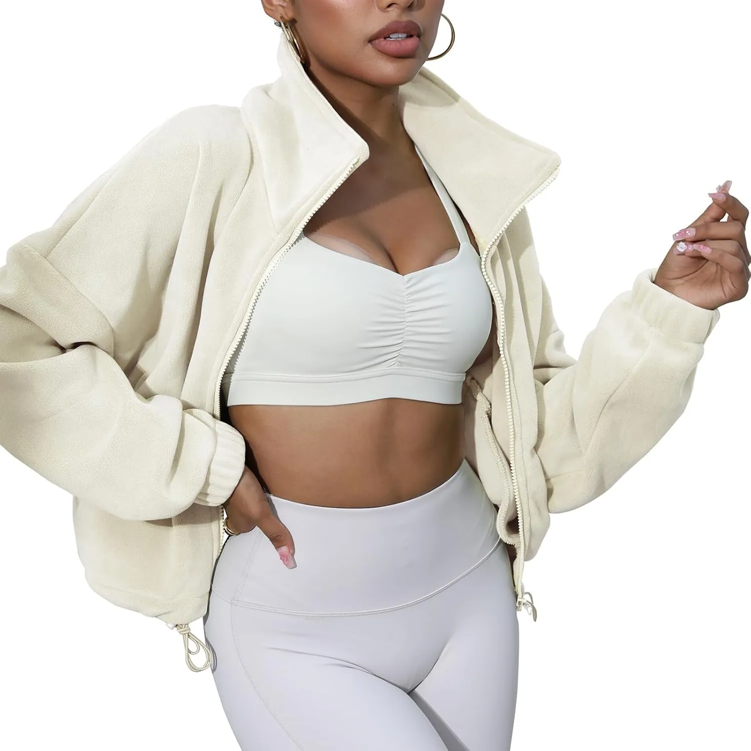 Women's Fleece Jacket Coats Long Sleeve Crop Jacket Workout Winter Coat Fall Clothes