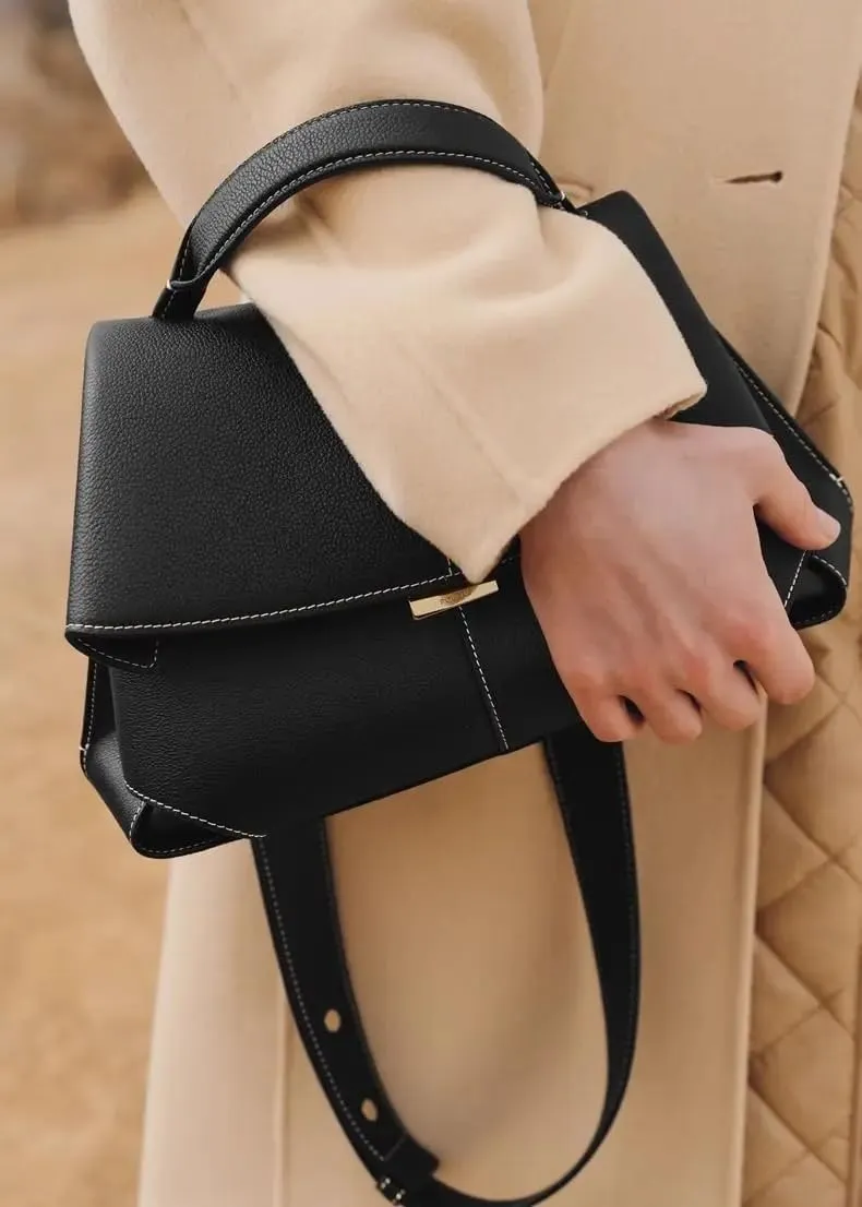 Women's Genuine Leather Handbag, Top Handle Satchel, Shoulder Crossbody Bag with Adjustable Strap