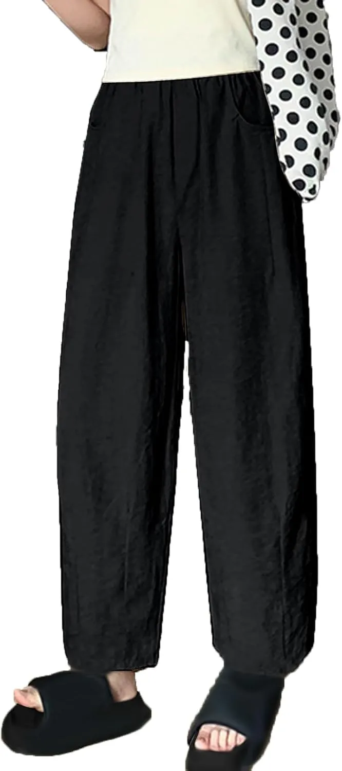 Women's Harem Pants 2025 Summer Casual Loose Wide Leg Palazzo Pants Elastic High Waist Lightweight Flowy Beach Trouser