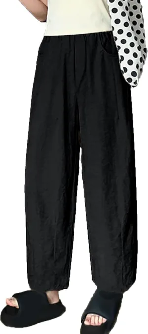 Women's Harem Pants 2025 Summer Casual Loose Wide Leg Palazzo Pants Elastic High Waist Lightweight Flowy Beach Trouser