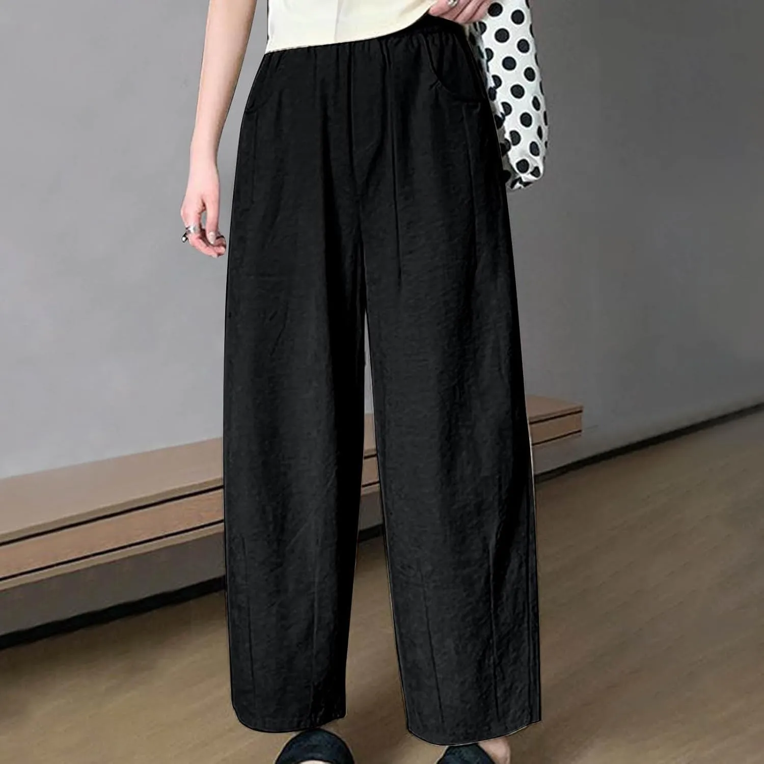 Women's Harem Pants 2025 Summer Casual Loose Wide Leg Palazzo Pants Elastic High Waist Lightweight Flowy Beach Trouser