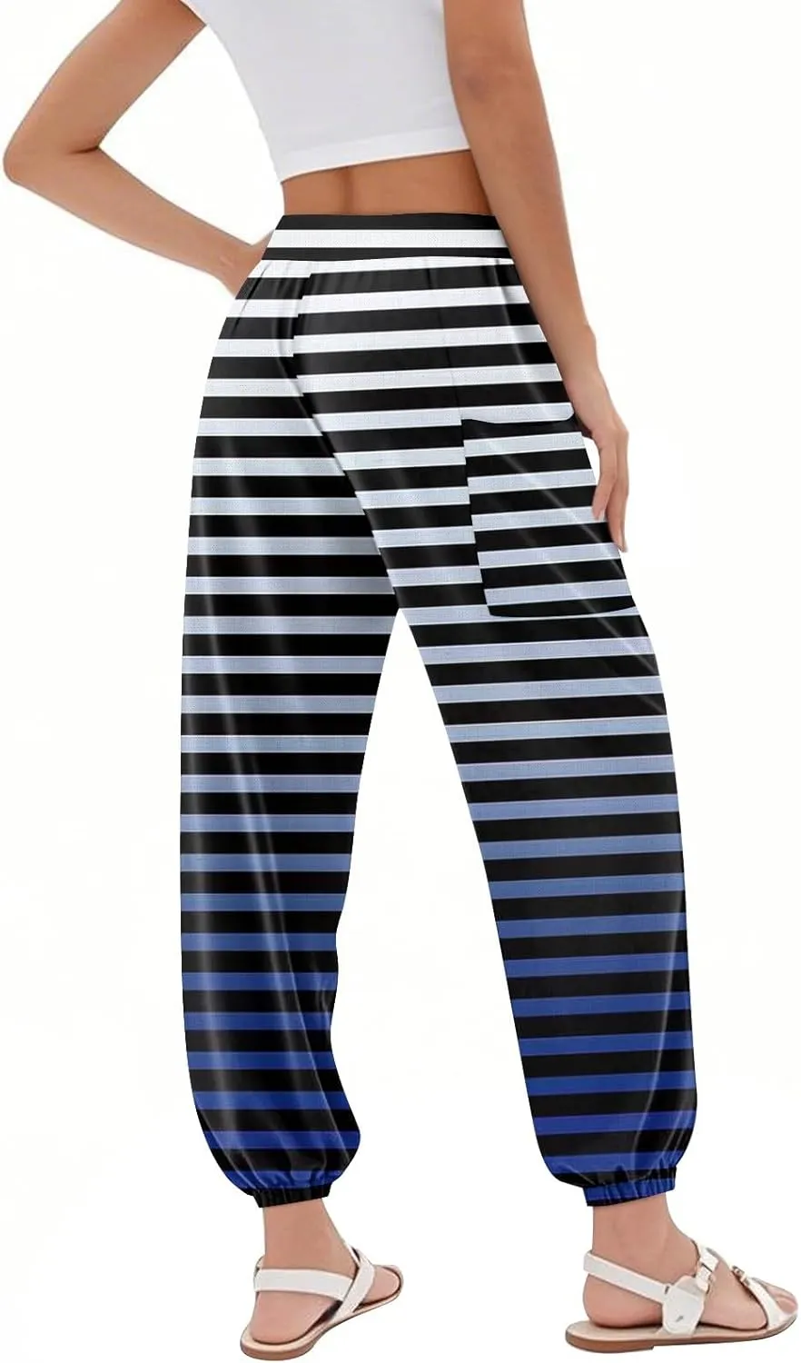 Women's Harem Pants, Hippie Palazzo Pants Boho Joggers High Waist Drawstring Trousers Flowy Clothes Pant with Pockets E0
