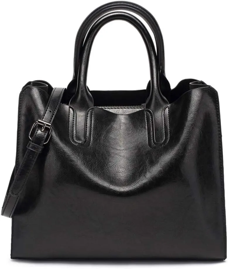 Women's Ladies PU Leather Shoulder Top-handle-handbags Satchel Tote Bag Purse Black