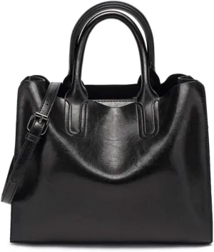 Women's Ladies PU Leather Shoulder Top-handle-handbags Satchel Tote Bag Purse Black