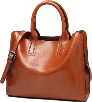 Women's Ladies PU Leather Shoulder Top-handle-handbags Satchel Tote Bag Purse Brown