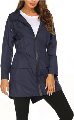 Women's Lightweight Raincoats Windbreaker Rain Jacket Waterproof Outdoor Hooded Trench Coats Travel Hiking