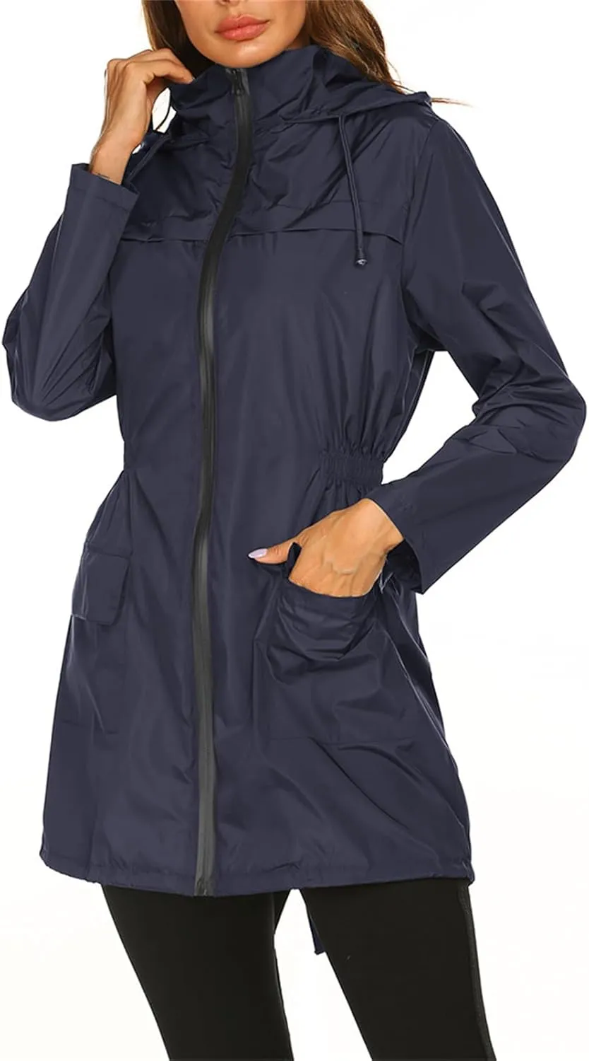 Women's Lightweight Raincoats Windbreaker Rain Jacket Waterproof Outdoor Hooded Trench Coats Travel Hiking