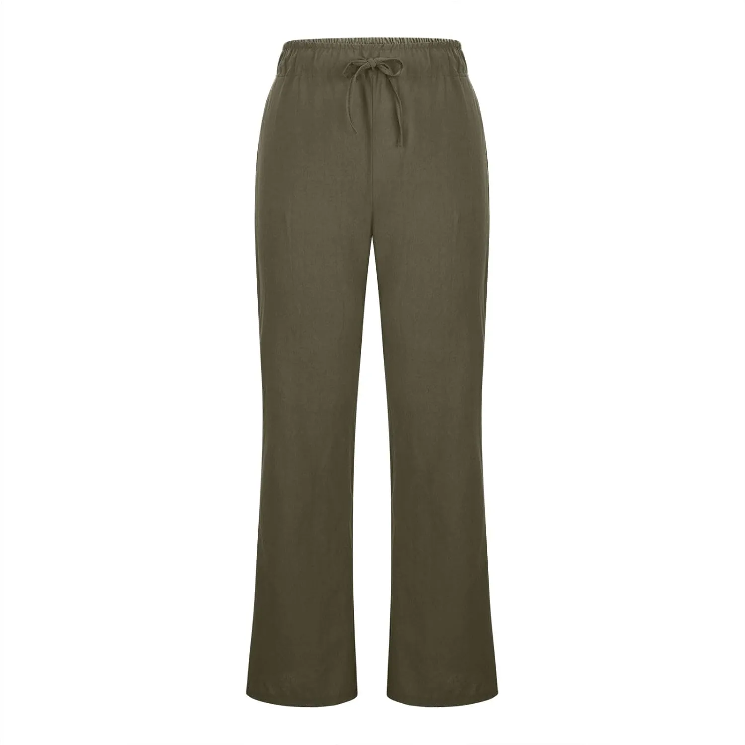 Womens Linen Blend High Waisted Pants Elastic Waist with Drawstring and Pockets,Casual Flared Lounge Trousers