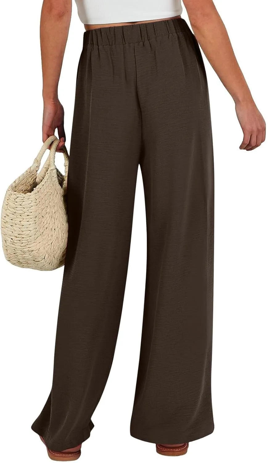 Women's Linen Palazzo Pants High Waist Wide Leg Flowy Pants Summer Beach Vacation Clothes Casual Loose Fit Outfits