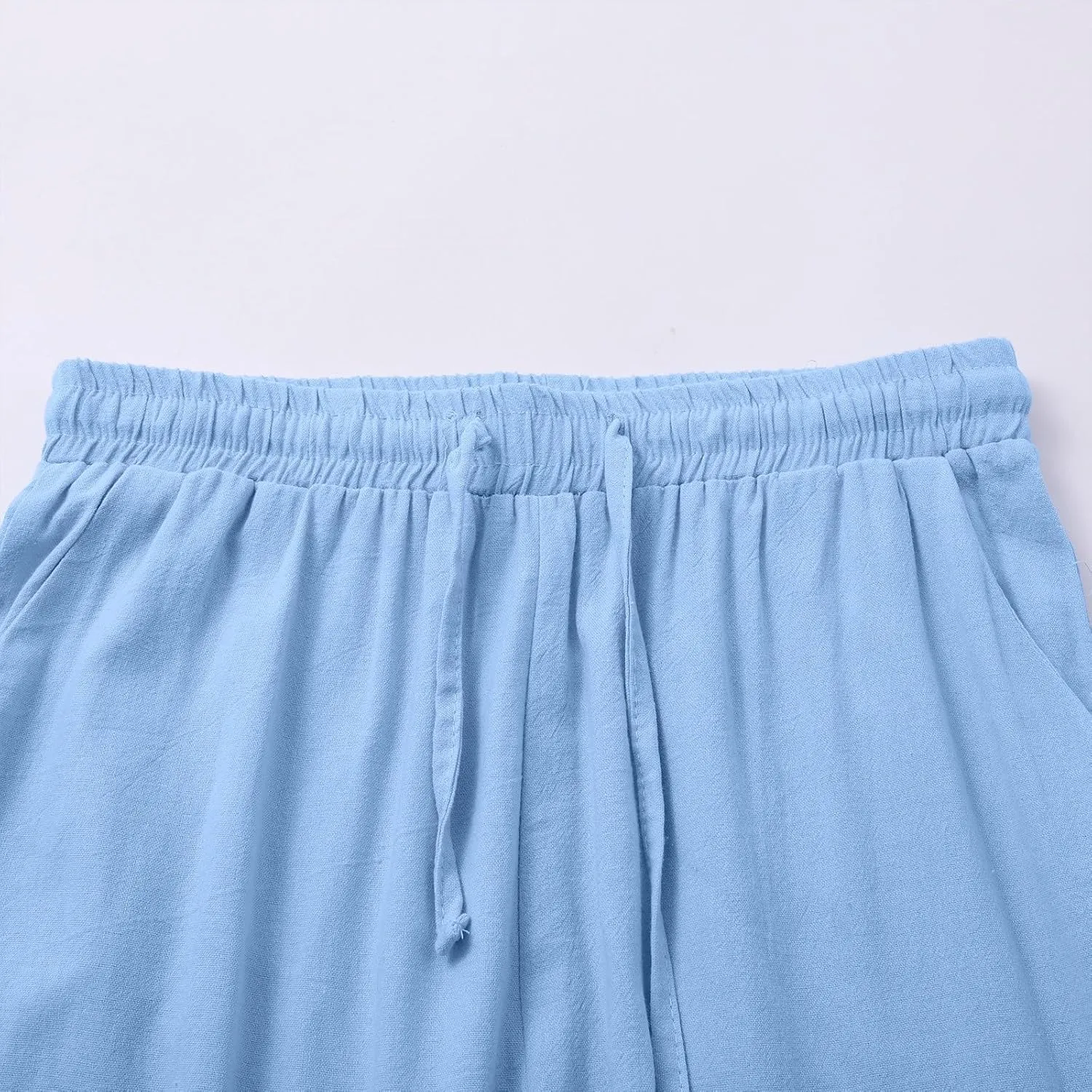 Womens Linen Pants 2025 Summer High Waisted Wide Leg Casual Loose Palazzo Pants Lounge Beach Trousers with Pockets