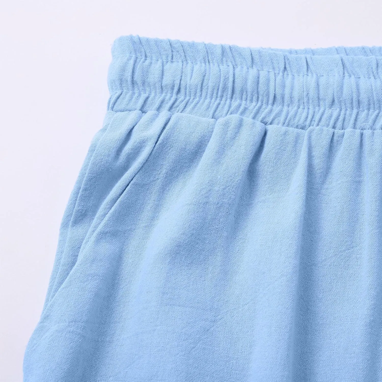 Womens Linen Pants 2025 Summer High Waisted Wide Leg Casual Loose Palazzo Pants Lounge Beach Trousers with Pockets