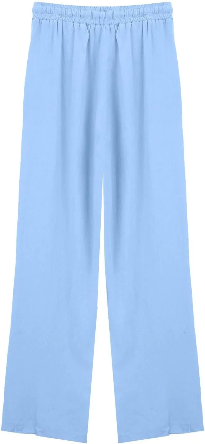 Womens Linen Pants 2025 Summer High Waisted Wide Leg Casual Loose Palazzo Pants Lounge Beach Trousers with Pockets