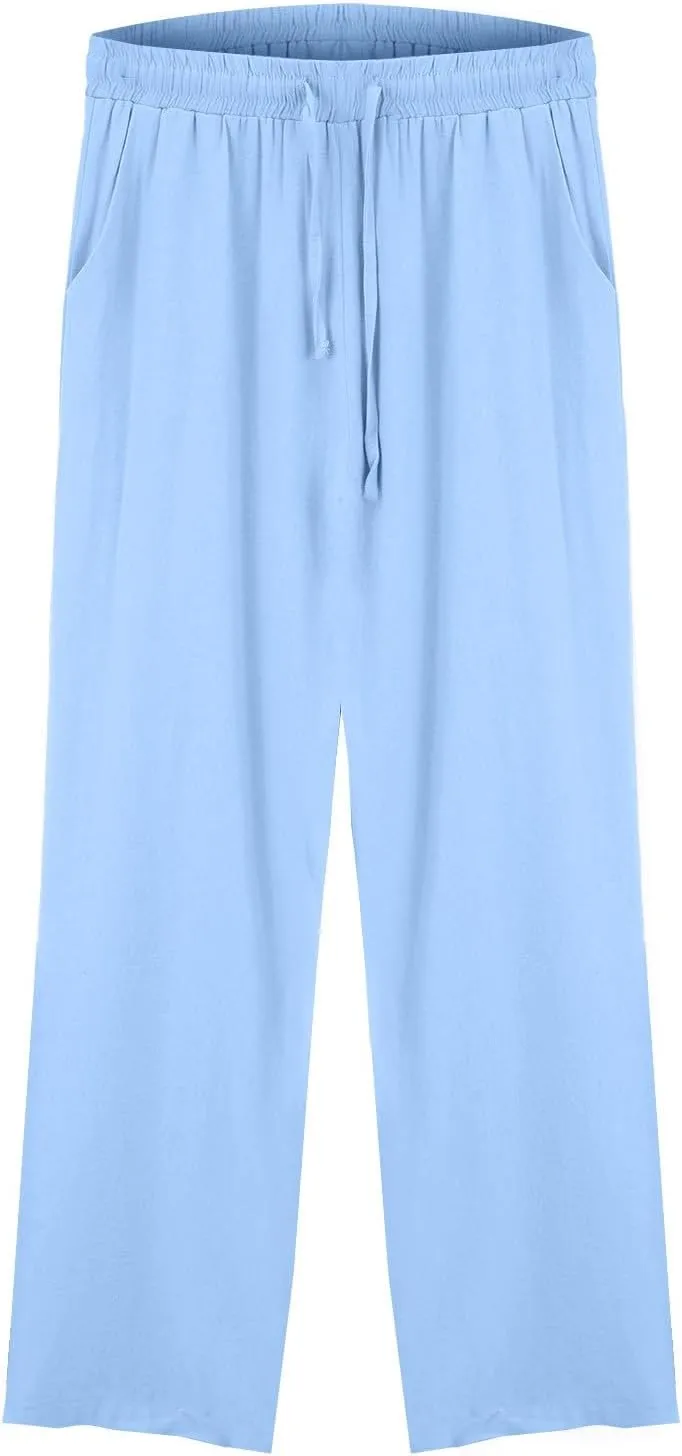 Womens Linen Pants 2025 Summer High Waisted Wide Leg Casual Loose Palazzo Pants Lounge Beach Trousers with Pockets