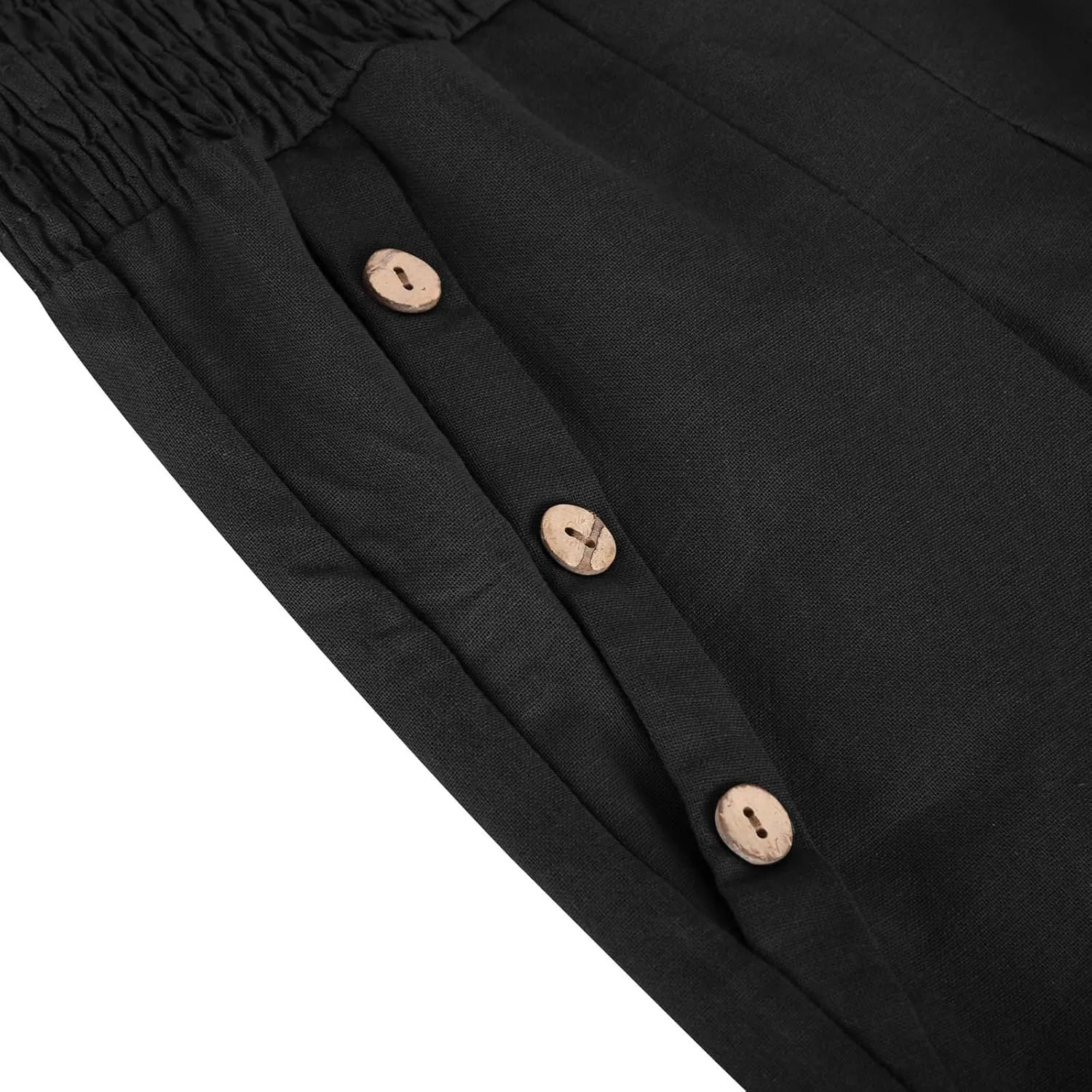 Women's Linen Summer Pants Loose Wide Leg Pants Elastic High Waist Pants Fashion Solid Color Trousers with Pockets