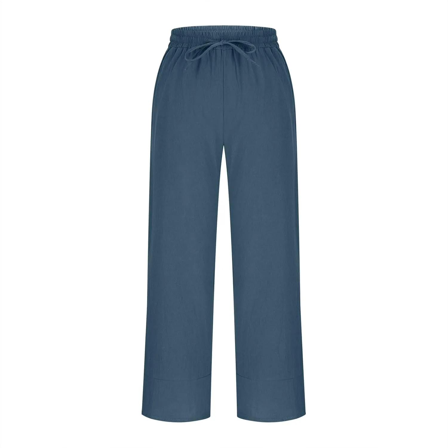 Women's Linen Wide Leg Pants High Waisted Loose Beach Palazzo Pants Summer Drawstring Cropped Trouser with Pockets