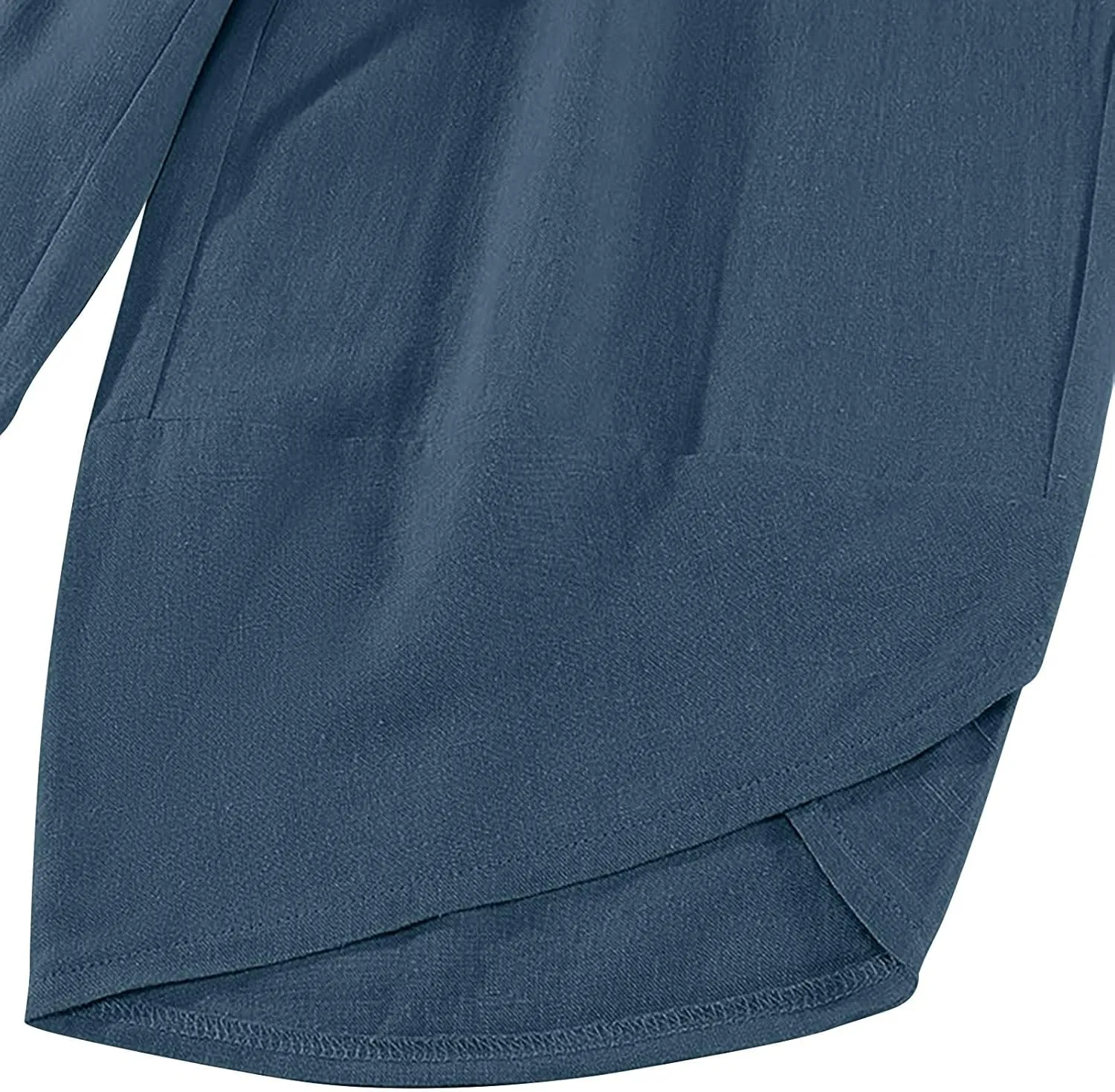 Women's Linen Wide Leg Pants High Waisted Loose Beach Palazzo Pants Summer Drawstring Cropped Trouser with Pockets