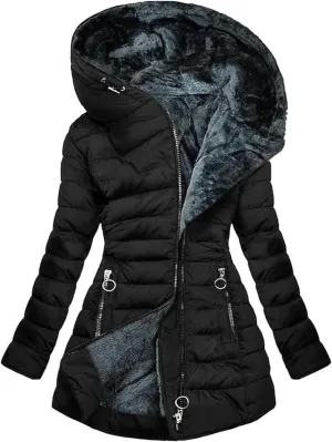 Women's Long Warm Thickened Winter Coat Offer Sherpa Lined Down Jacket Winter Cotton Padded Jacket Waterproof Fleece Coats Outdoor Women's Jacket(Black,X-Large)
