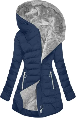 Women's Long Warm Thickened Winter Coat Offer Sherpa Lined Down Jacket Winter Cotton Padded Jacket Waterproof Fleece Coats Outdoor Women's Jacket(Navy,4X-Large)