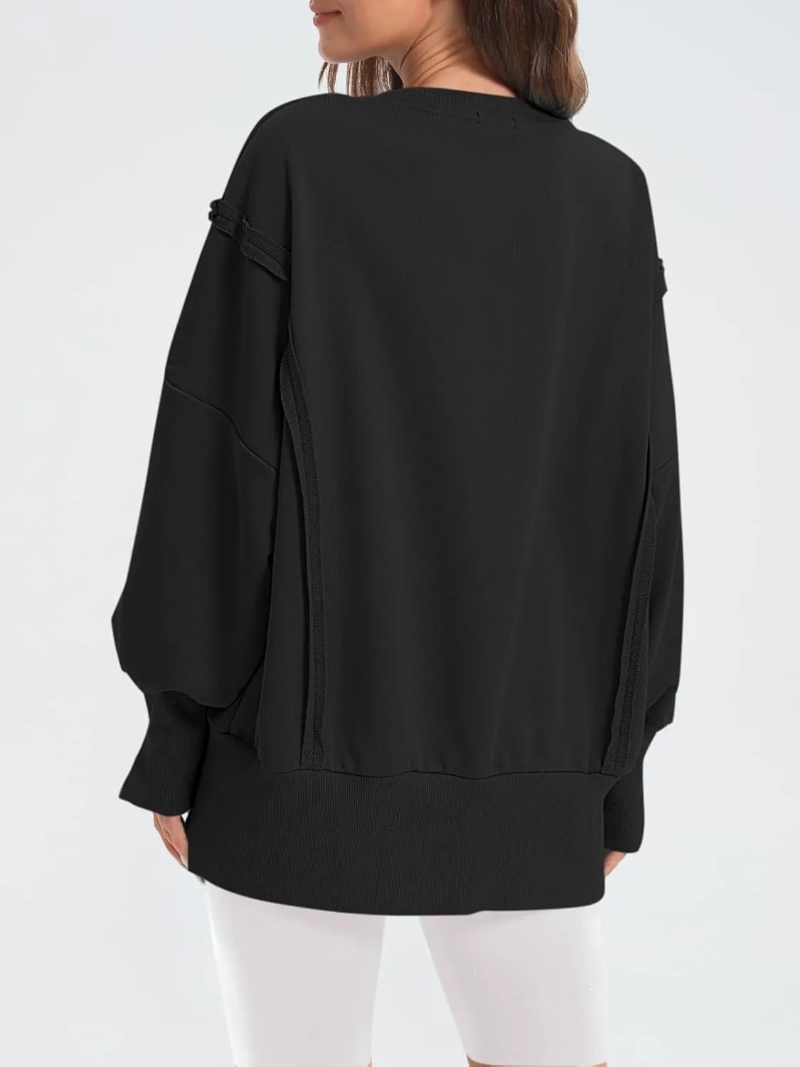 Women's Oversized Sweatshirt Crewneck Long Sleeve Side Slit Casual Loose Slouchy Pullover Top