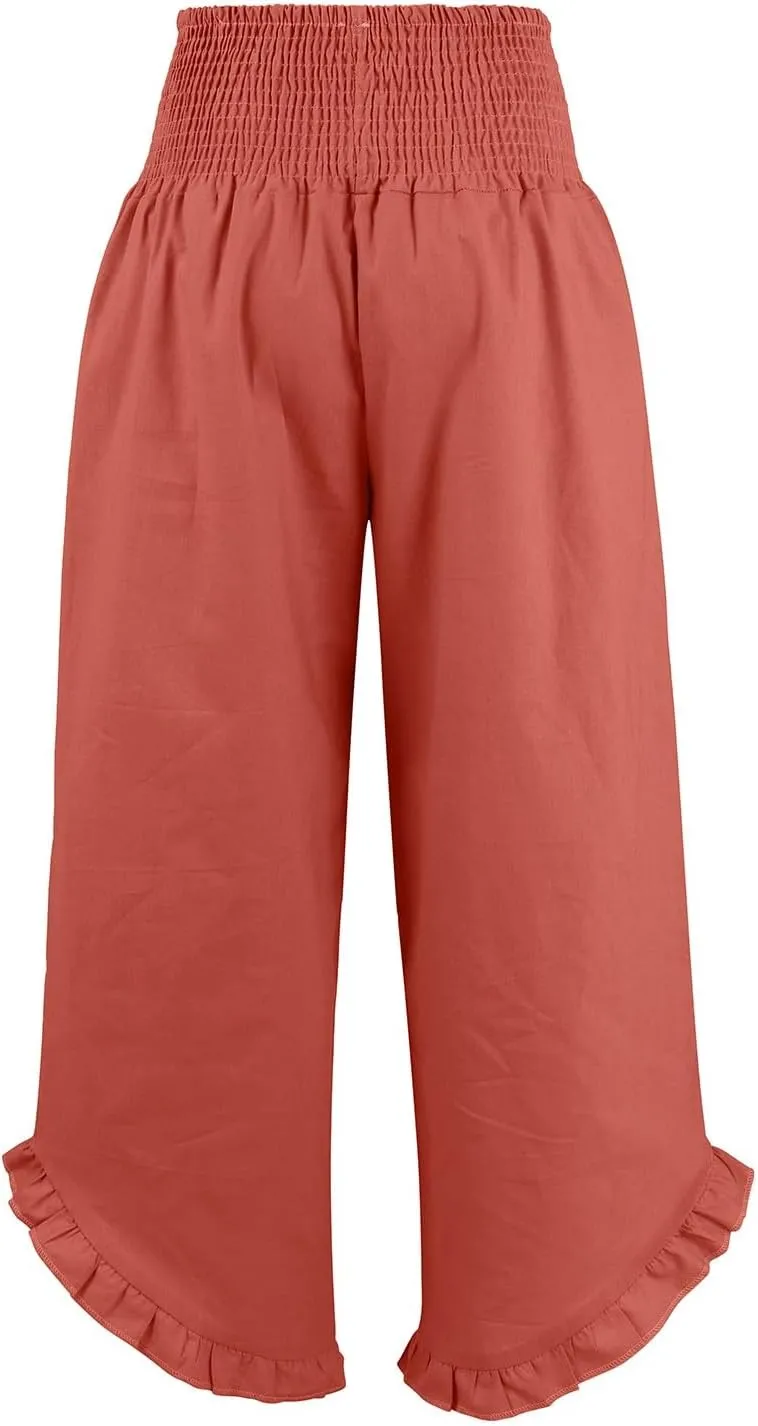 Women's Pants High Waisted Straight Leg Work,Womens Dress Sweatpants Petite, Linen Cotton Slit Baggy Waist