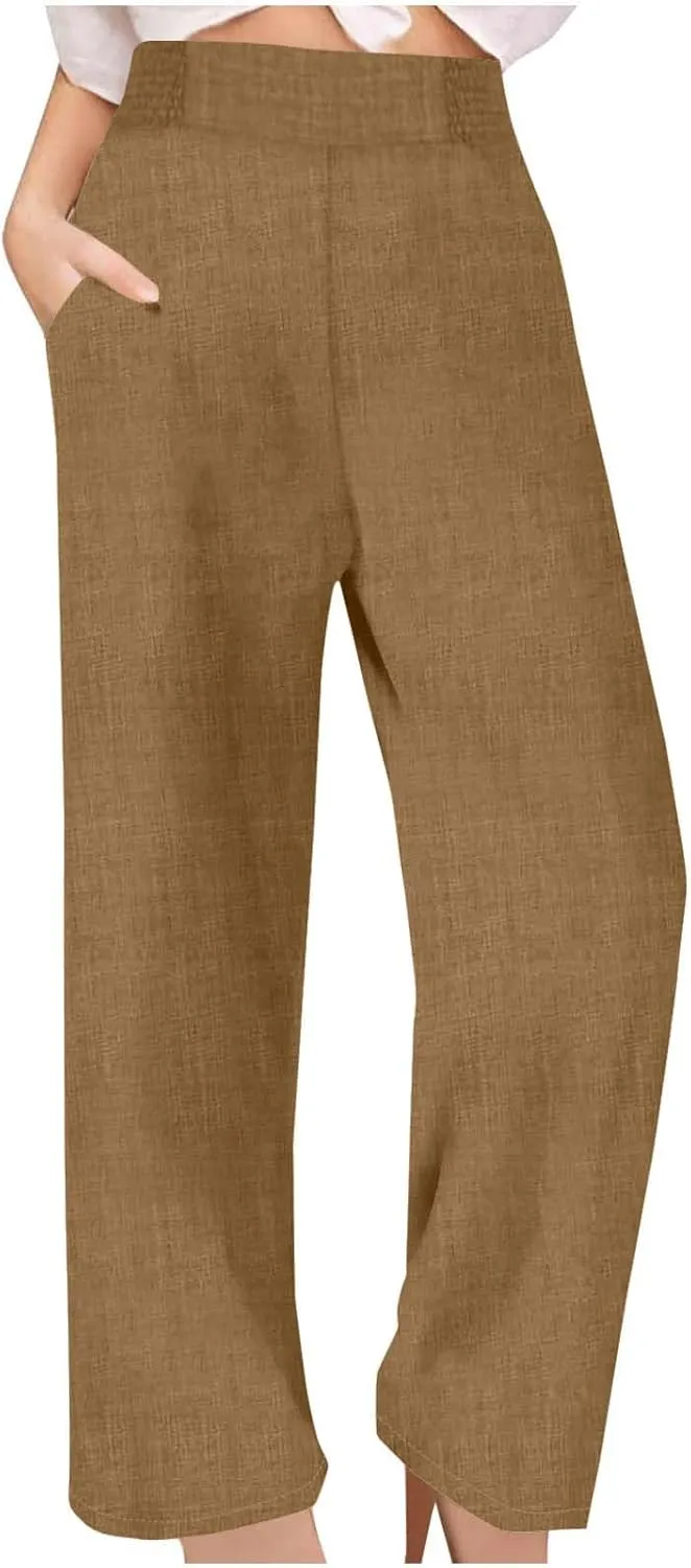 Womens Petite Wide Leg Pants Casual Summer Dress Pant High Waist Straight Trousers Joggers Slacks Outfits with Pockets