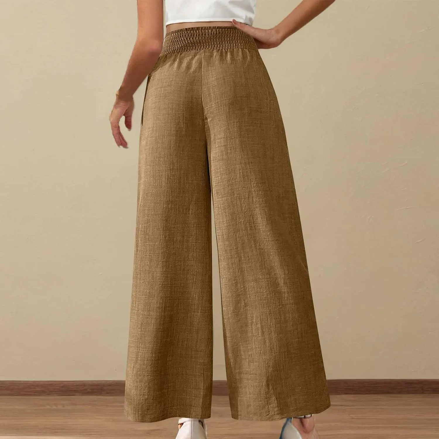 Womens Petite Wide Leg Pants Casual Summer Dress Pant High Waist Straight Trousers Joggers Slacks Outfits with Pockets