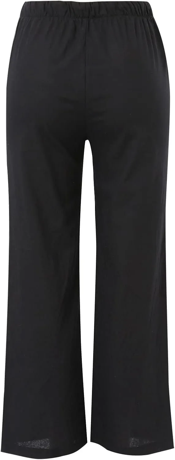 Women's Plus Size Linen Cotton Blend Office Capris Summer Wrinkle-Free Ankle Pants with Hidden Pockets