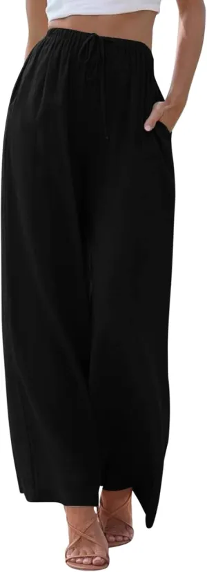 Women's Plus Size Linen Cotton Blend Office Capris Summer Wrinkle-Free Ankle Pants with Hidden Pockets
