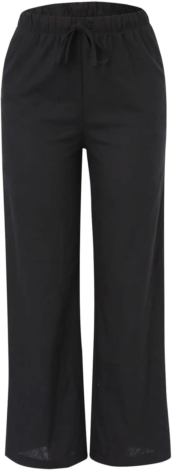 Women's Plus Size Linen Cotton Blend Office Capris Summer Wrinkle-Free Ankle Pants with Hidden Pockets