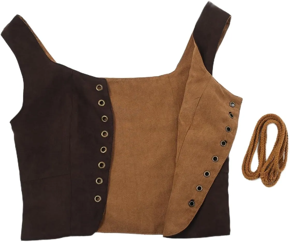 Women's Reversible Suede Vest Renaissance Pirates Vest Steampunk Gothic Medieval Corset Top