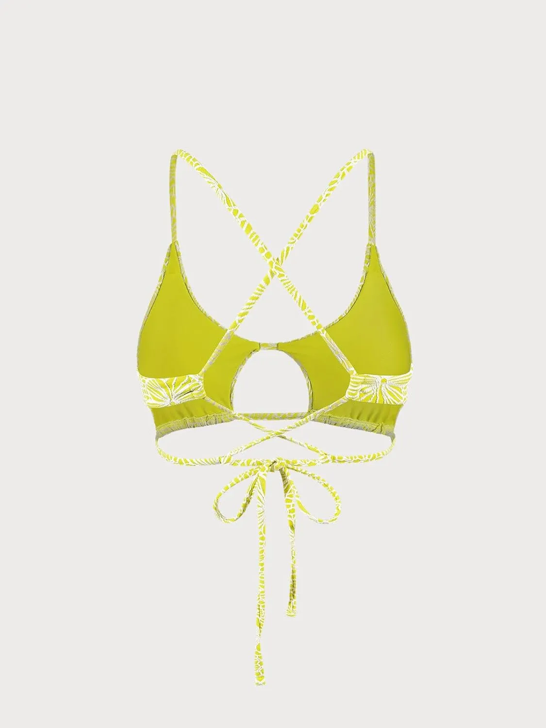 Women's Sexy Scoop Neck Cut Out Tie Back Floral Jacquard Bikini Top