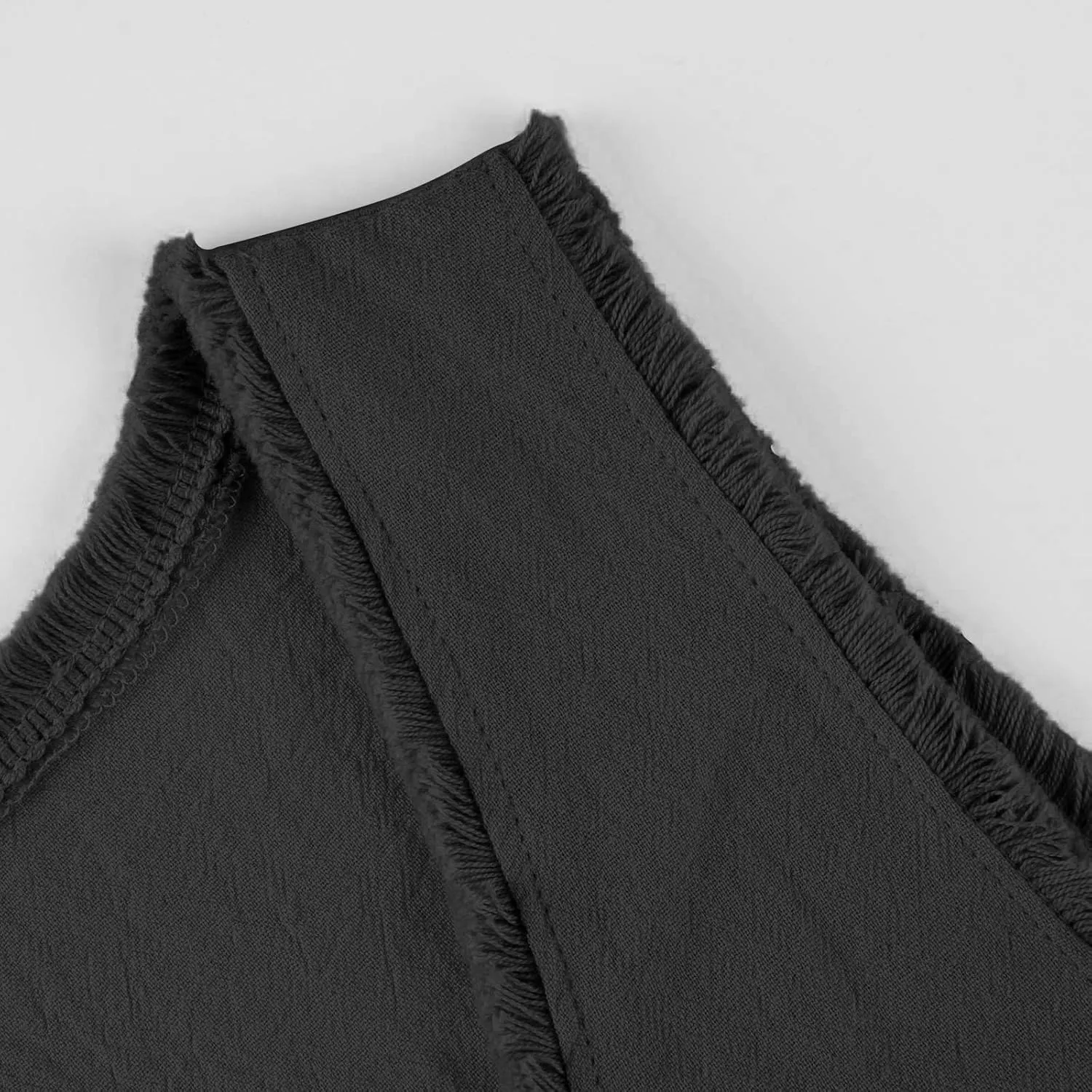 Womens Sleeveless Ruffled V Neck Vest Shirts Summer Cotton Linen Tank Tops Solid Color Raw Edge Hem Camisoles