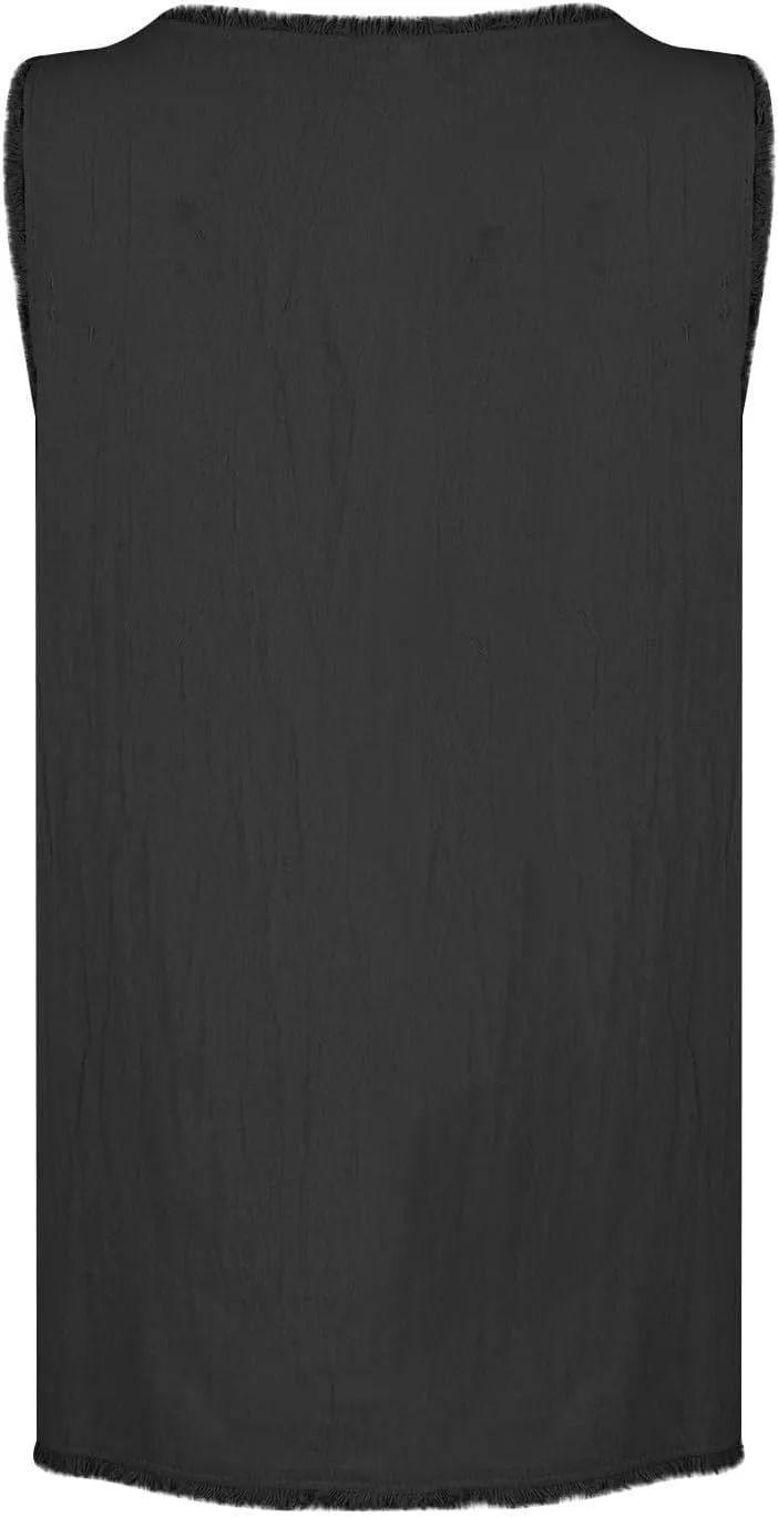 Womens Sleeveless Ruffled V Neck Vest Shirts Summer Cotton Linen Tank Tops Solid Color Raw Edge Hem Camisoles