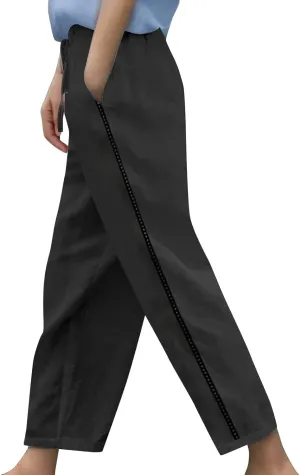 Women's Summer Casual Linen Pants Straight Leg Elastic Waist Trousers with Pockets Soft Travel Loose Fit Lounge Pant