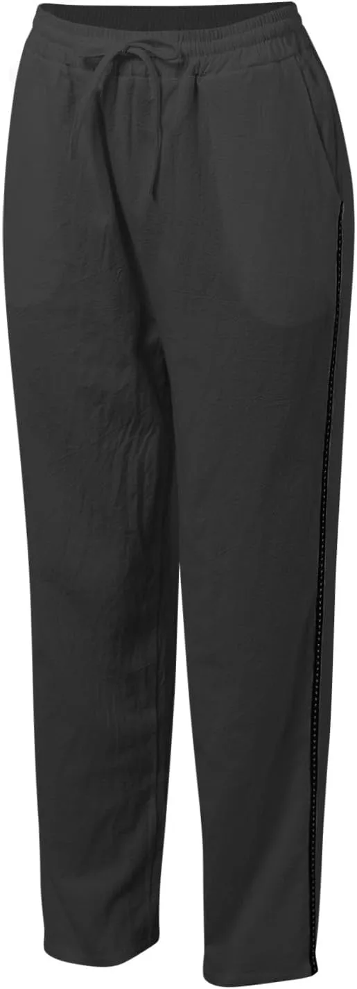 Women's Summer Casual Linen Pants Straight Leg Elastic Waist Trousers with Pockets Soft Travel Loose Fit Lounge Pant