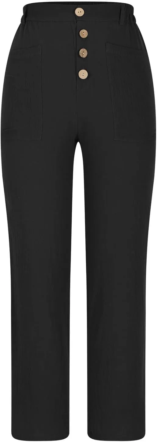 Womens Summer Cotton Linen Pants Wide Leg High Waist Palazzo Pants Lightweight Loose Fit Beach Pants Casual Trousers