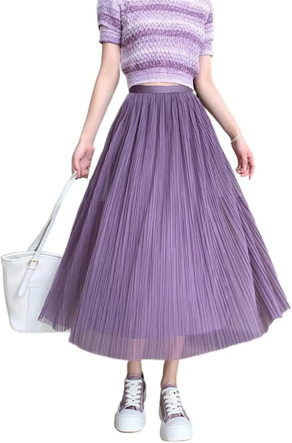 Women's Summer Mesh Pleated Skirt, Loose Fit, High-Waisted A-Line Skirt