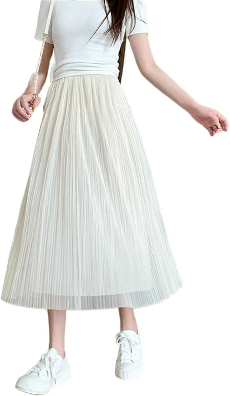 Women's Summer Mesh Pleated Skirt, Loose Fit, High-Waisted A-Line Skirt