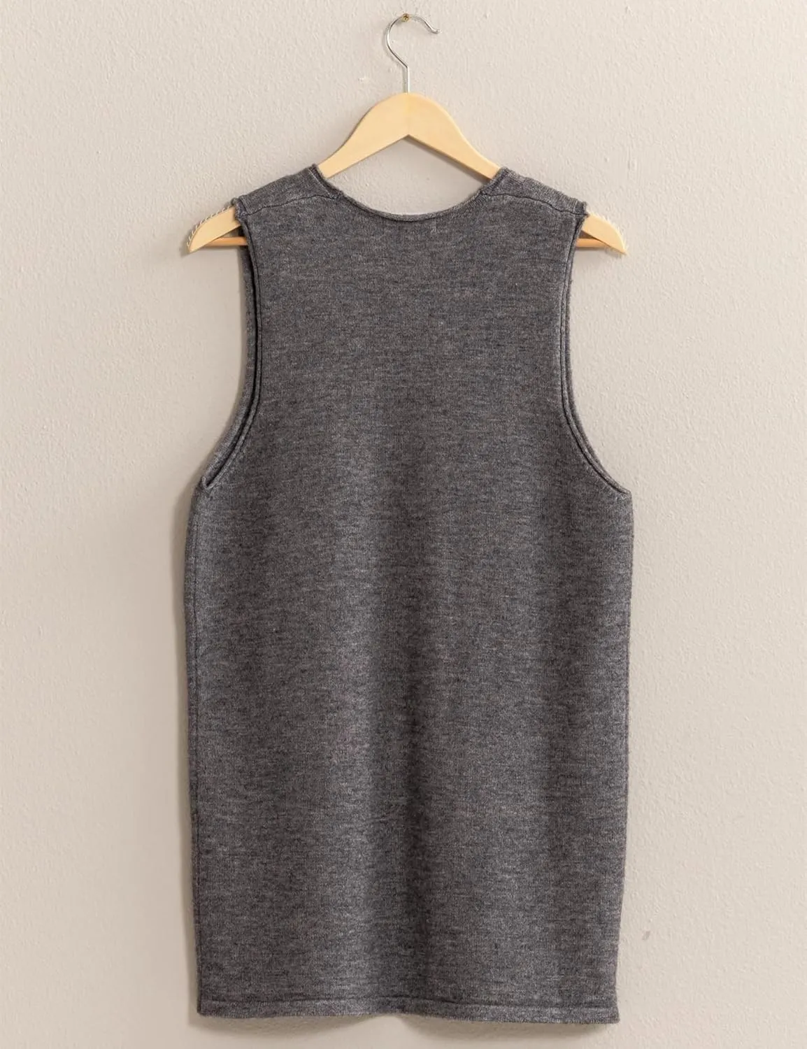 Womens Sweater Vest Dress V Neck Sleeveless Knit Pullover Pinafore Mini Dress with Pockets
