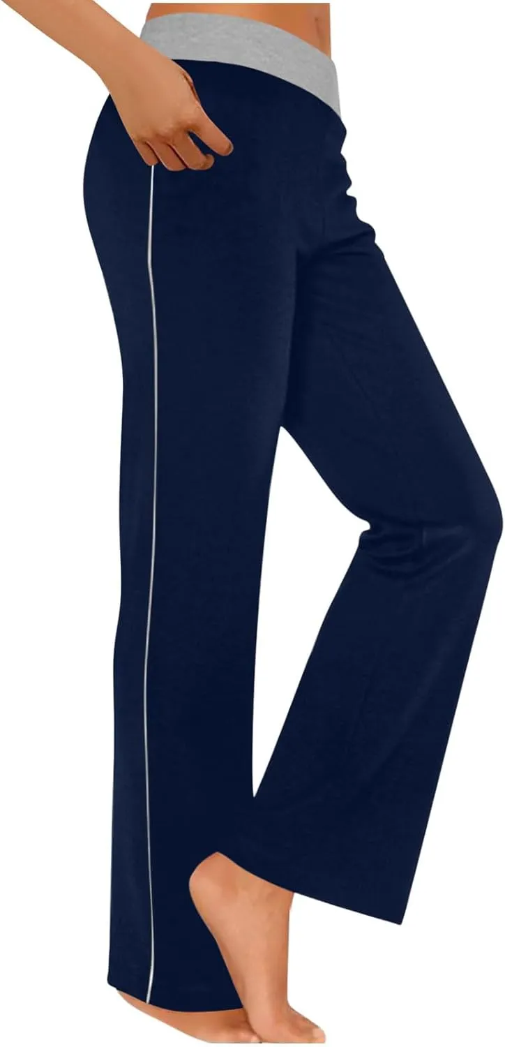 Women's Sweatpant Yoga Leggings Side Striped High Waist Stretch Comfy Jogger Gym Sport Workout Pants Trousers Slacks